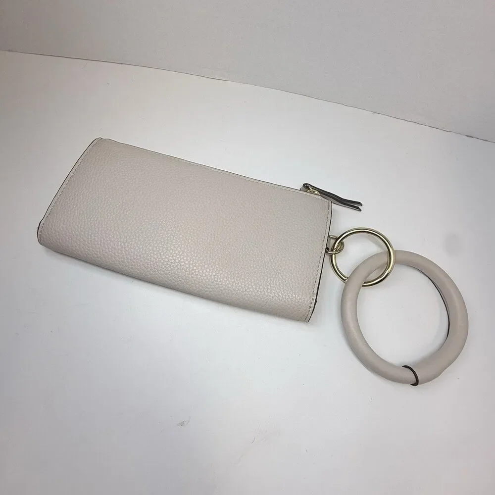 Nanette Lepore Cream Pebbled Vegan Leather Wristlet Wallet New